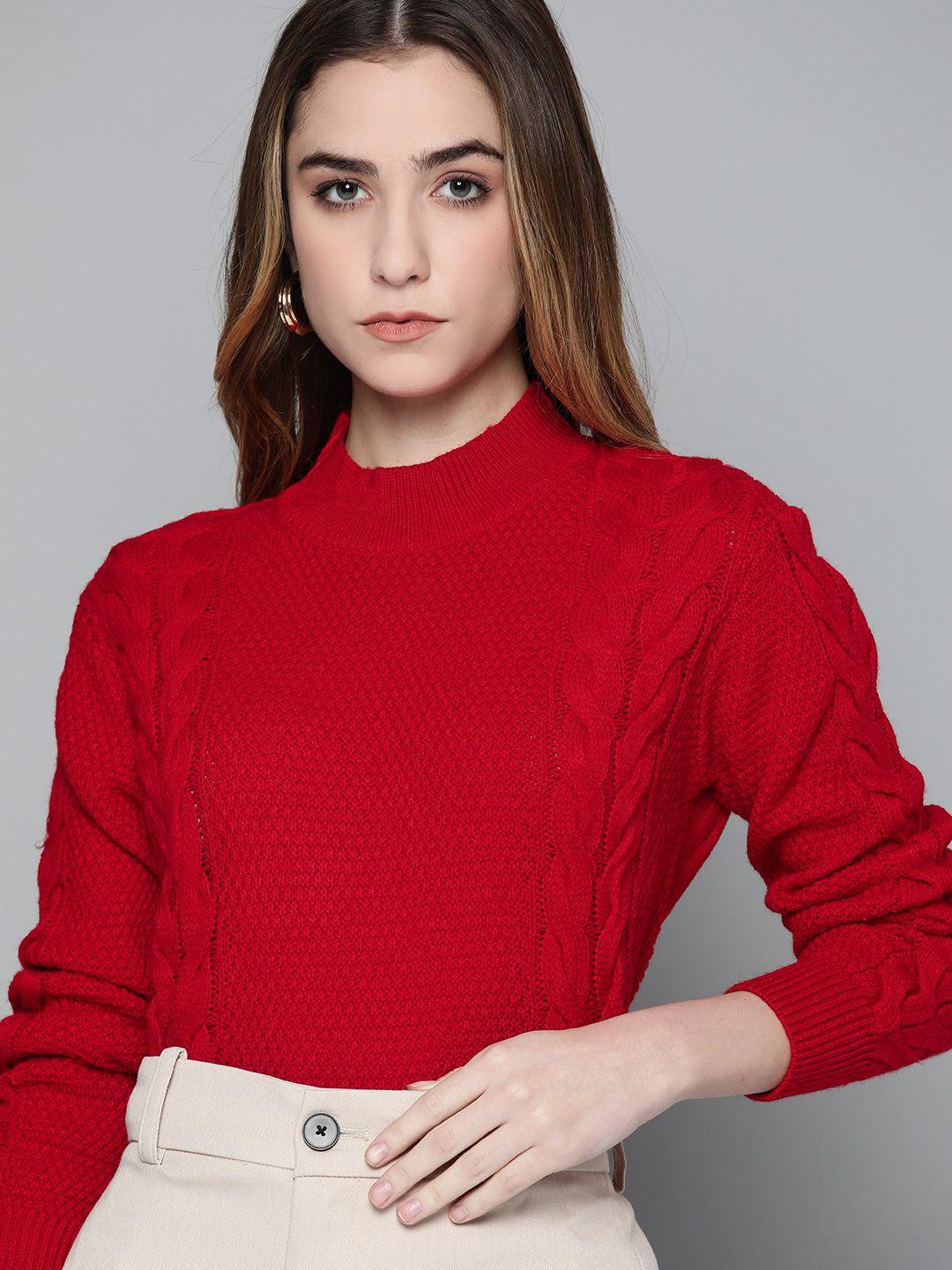 chemistry-women-red-cable-knit-pullover