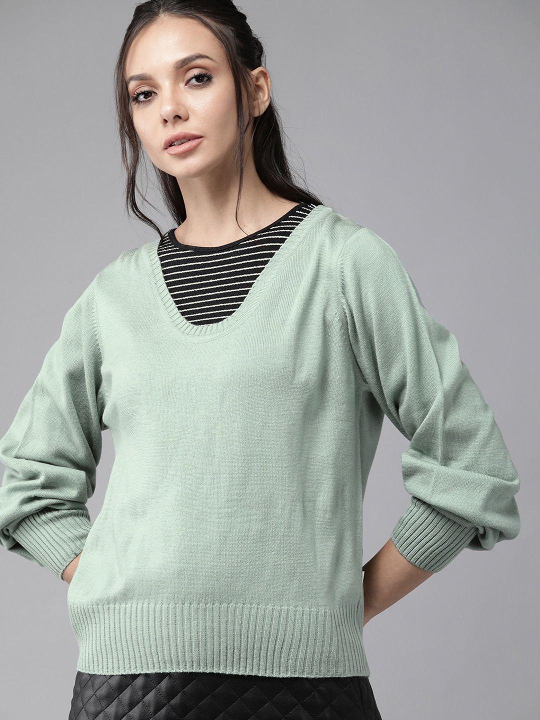 roadster-women-green-solid-pullover-sweater