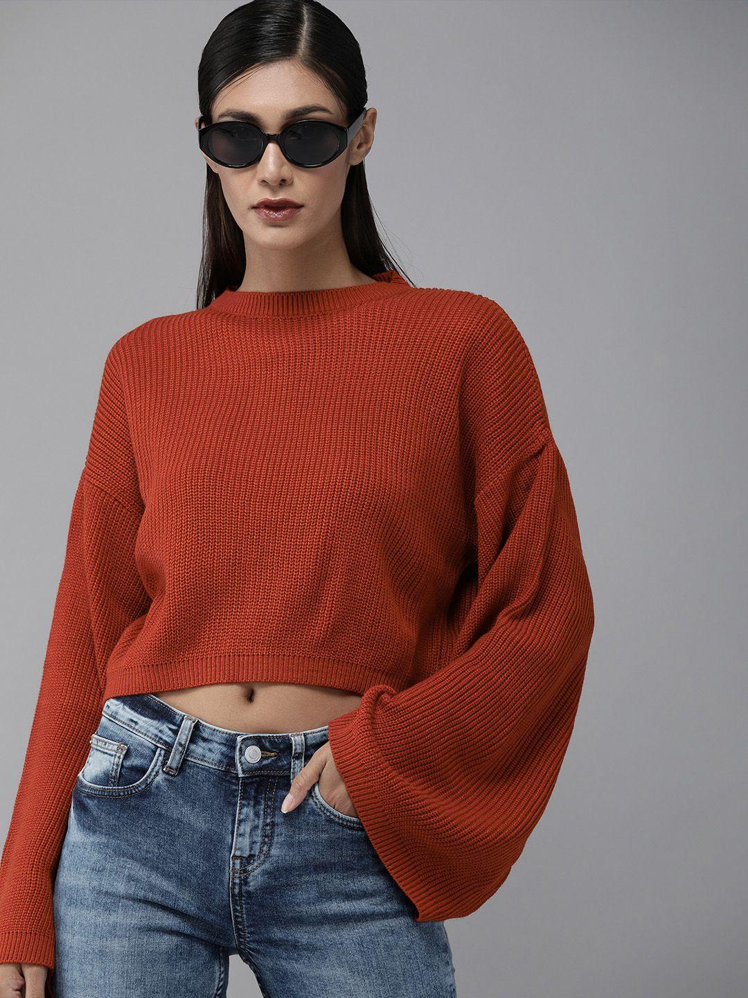 roadster-women-red-self-design-pullover-sweater