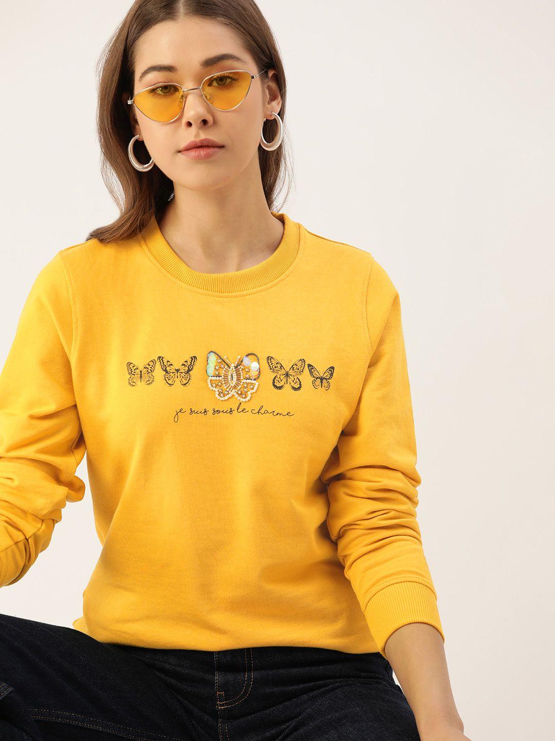 dressberry-women-mustard-yellow-printed-sweatshirt
