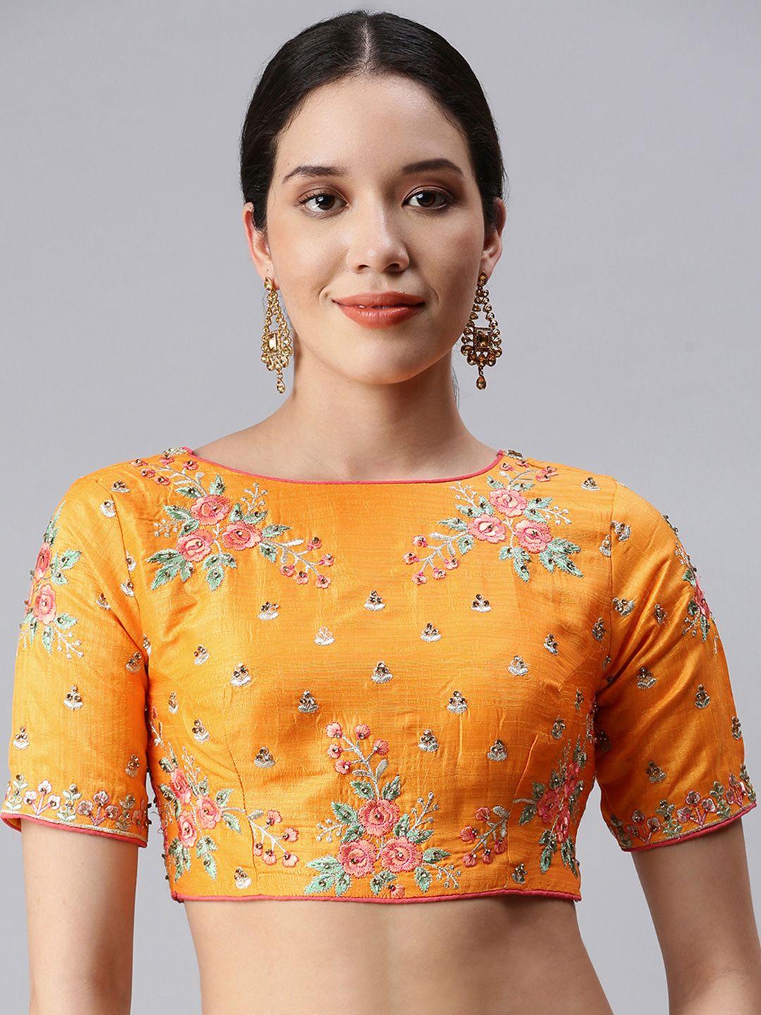 flaher-women-orange-embroidered-art-silk-saree-blouse