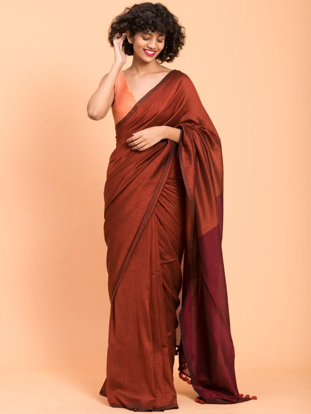 suta-brown-&-brown-colourblocked-pure-cotton-saree