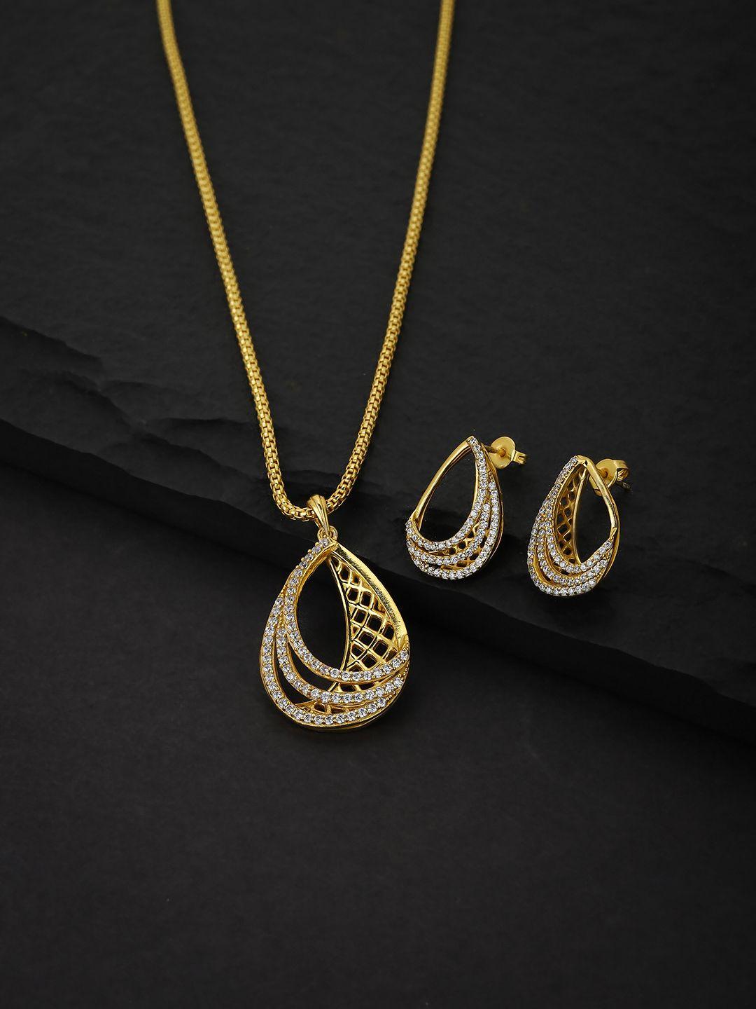 carlton-london-women-gold-toned-handcrafted-cubic-zirconia-studded-necklace-with-earrings
