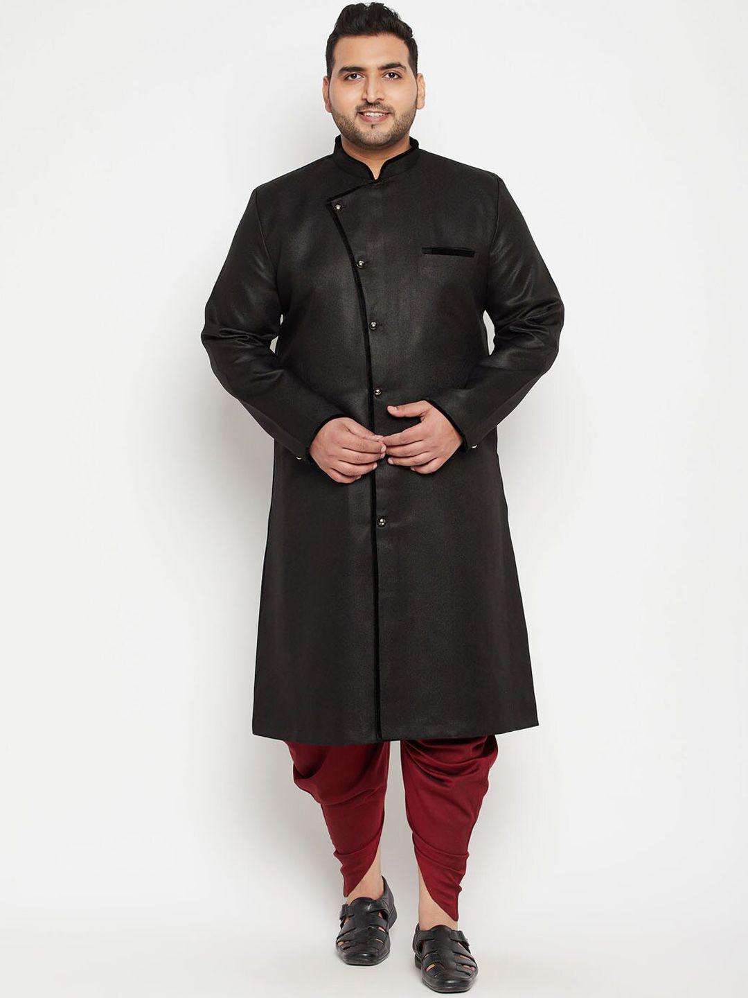 vastramay-plus-men-black-&-maroon-slim-fit-sherwani-set