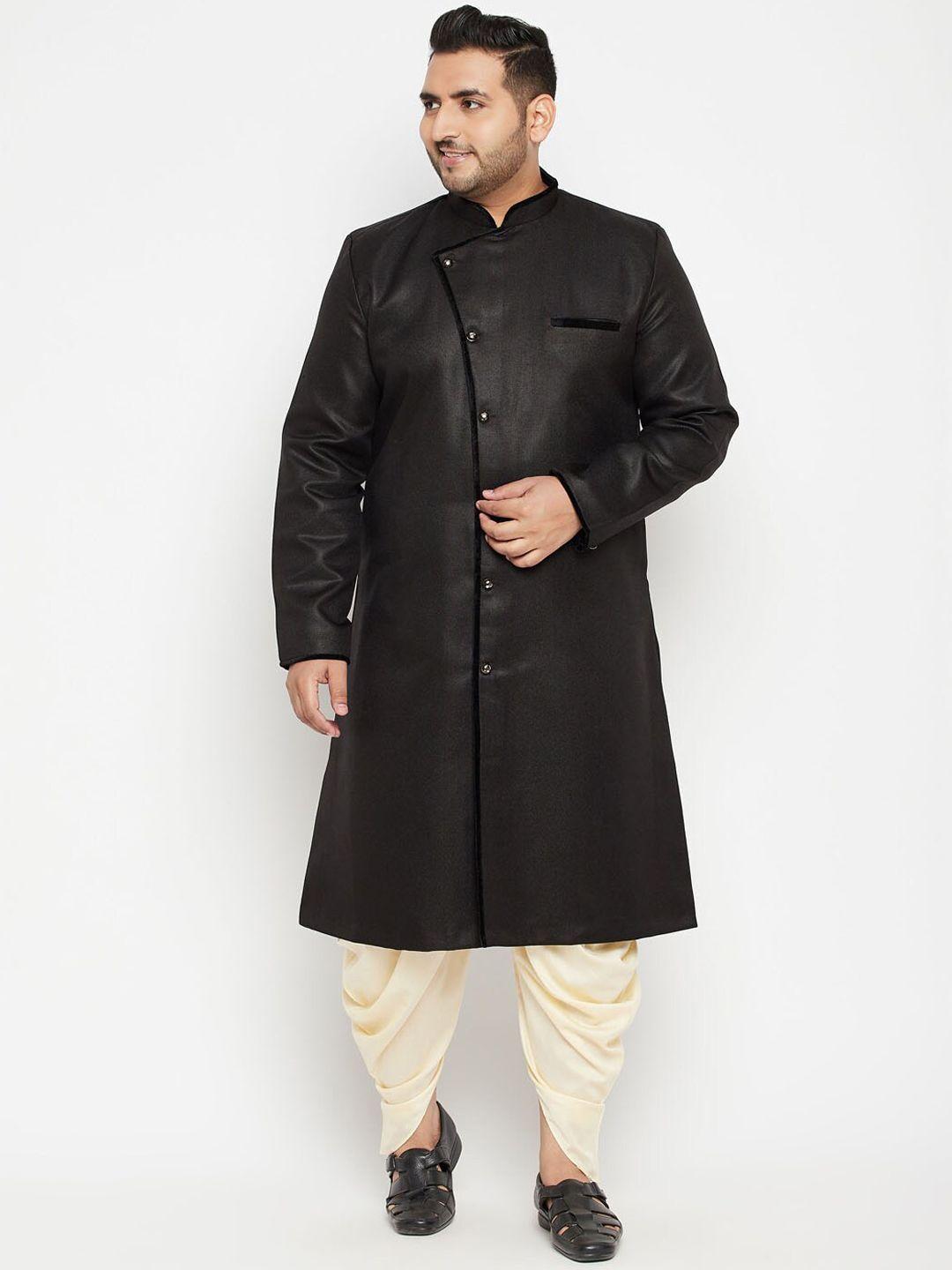 vastramay-plus-men-black-&-beige-slim-fit-sherwani-set