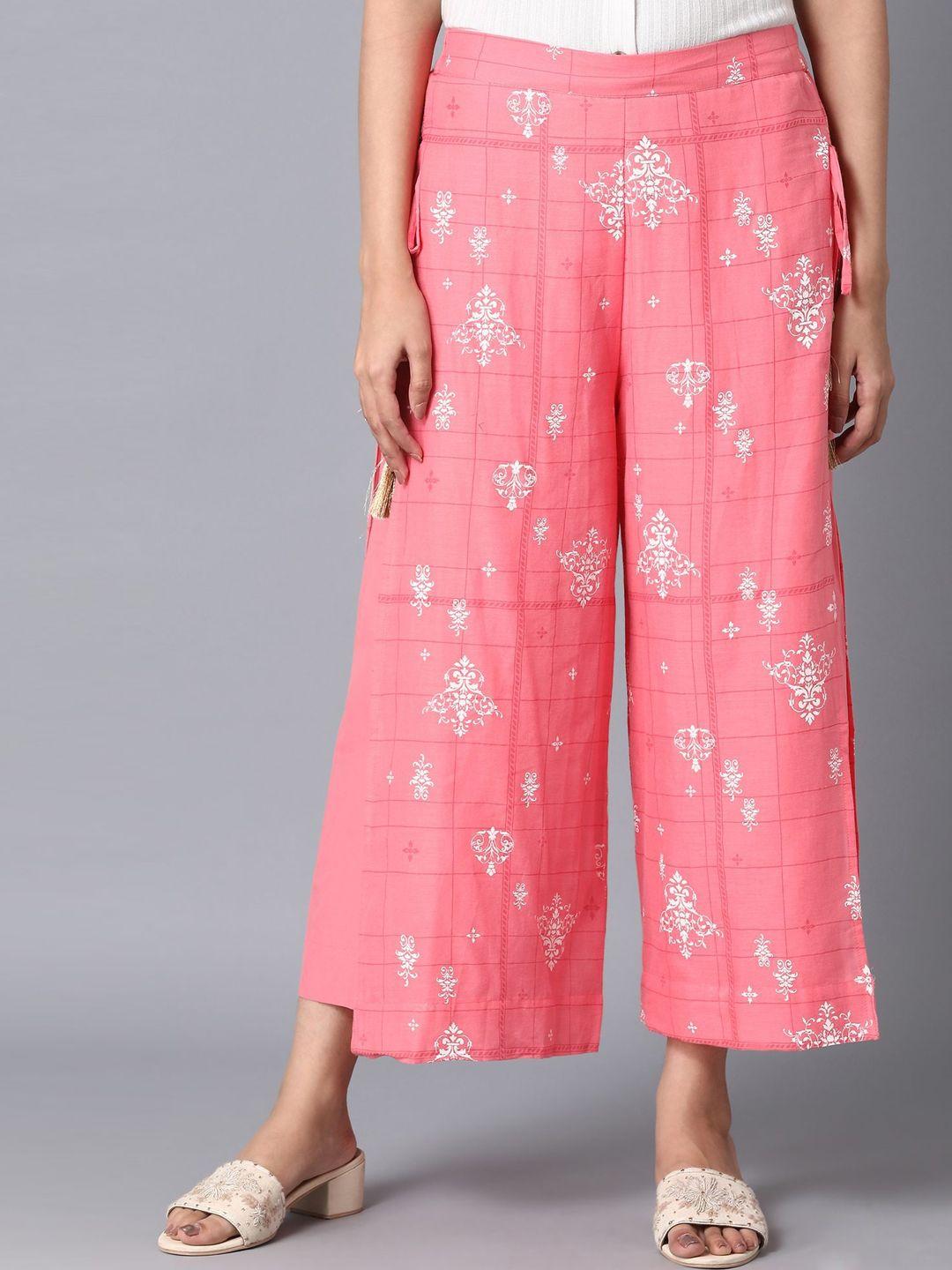 elleven-women-pink-floral-printed-loose-fit-parallel-trousers