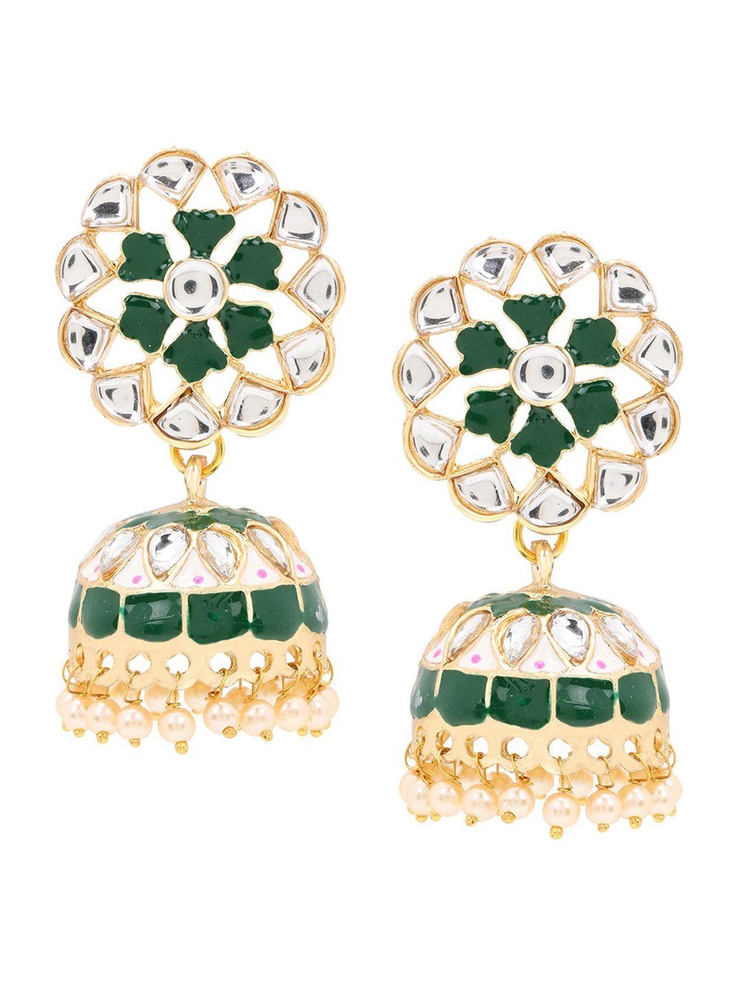 asmitta-jewellery-green-&-gold-toned-contemporary-jhumkas-earrings