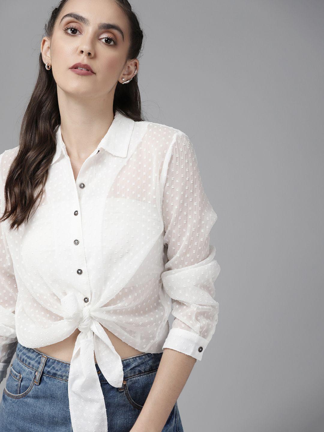 roadster-women-white-self-design-dobby-weave-semi-sheer-casual-shirt