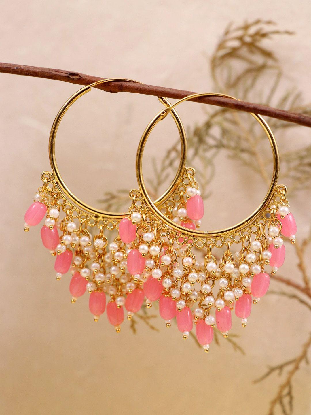 crunchy-fashion-gold-plated-&-pink-classic-hoop-earrings