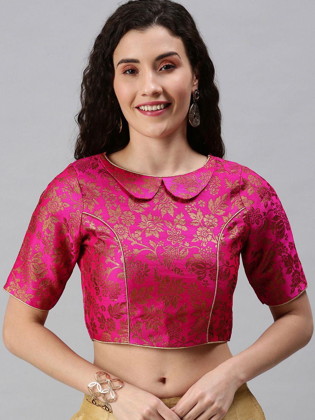 flaher-women-pink-&-golden-woven-saree-blouse