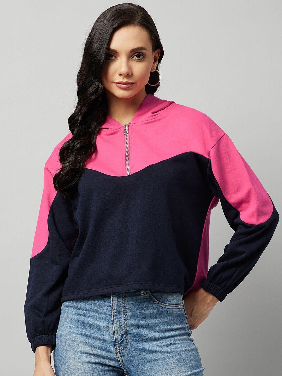 carlton-london-women-pink-colourblocked-hooded-sweatshirt