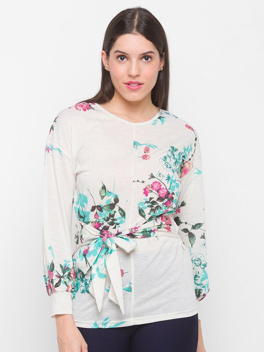 globus-off-white-&-green-floral-print-top