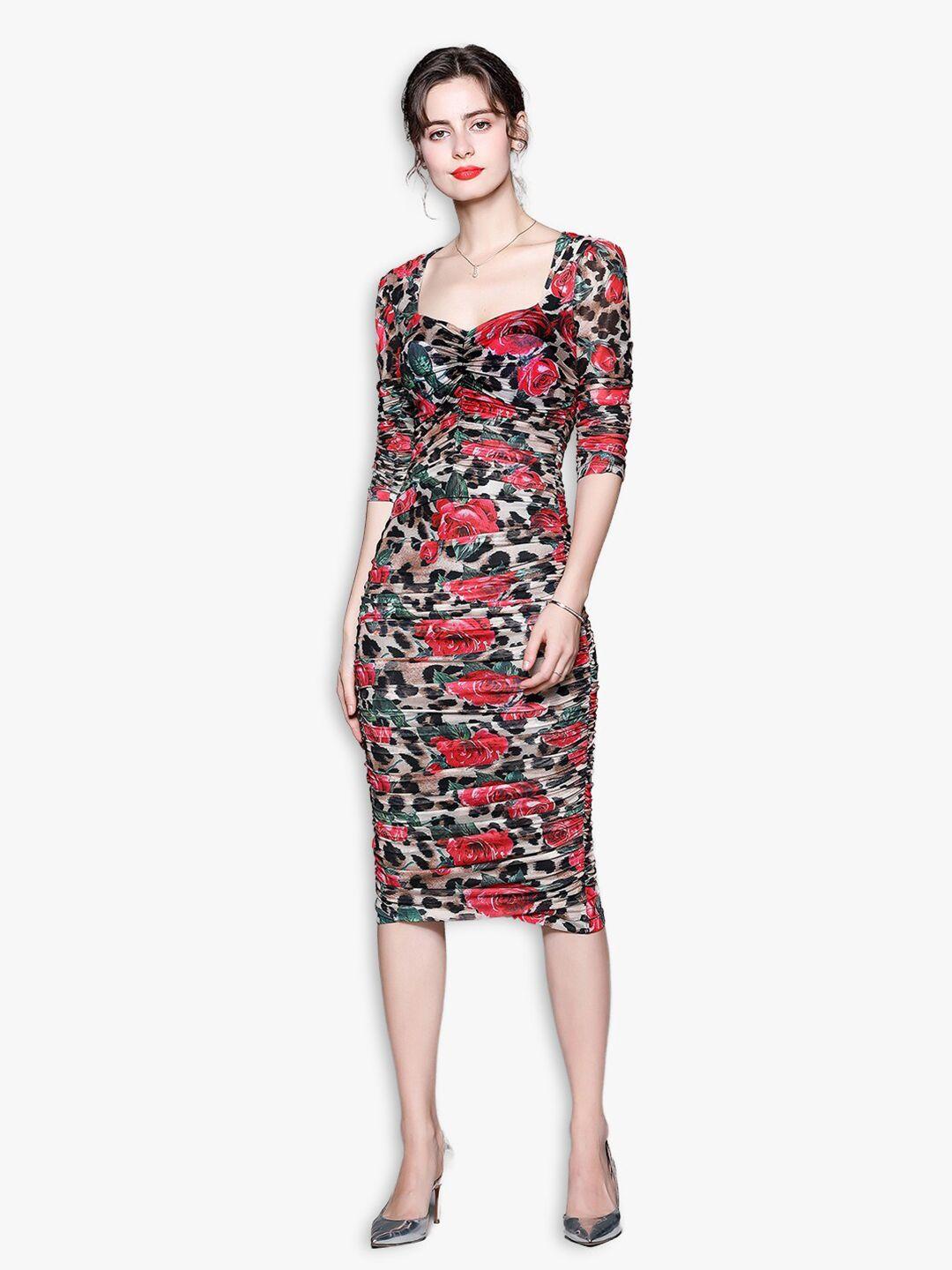jc-collection-red-&-black-floral-printed-bodycon-midi-dress