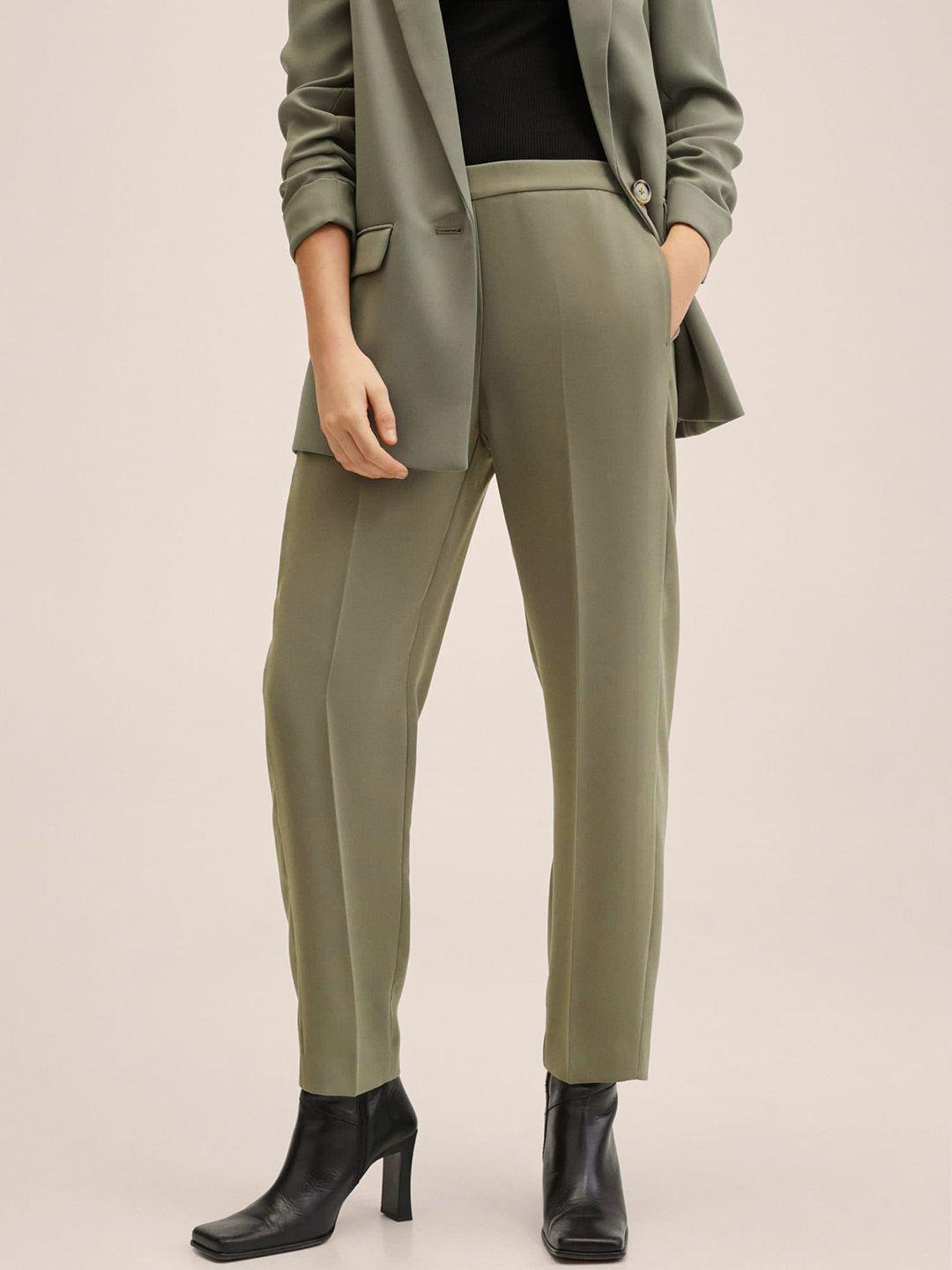 mango-women-green-solid-formal-trousers