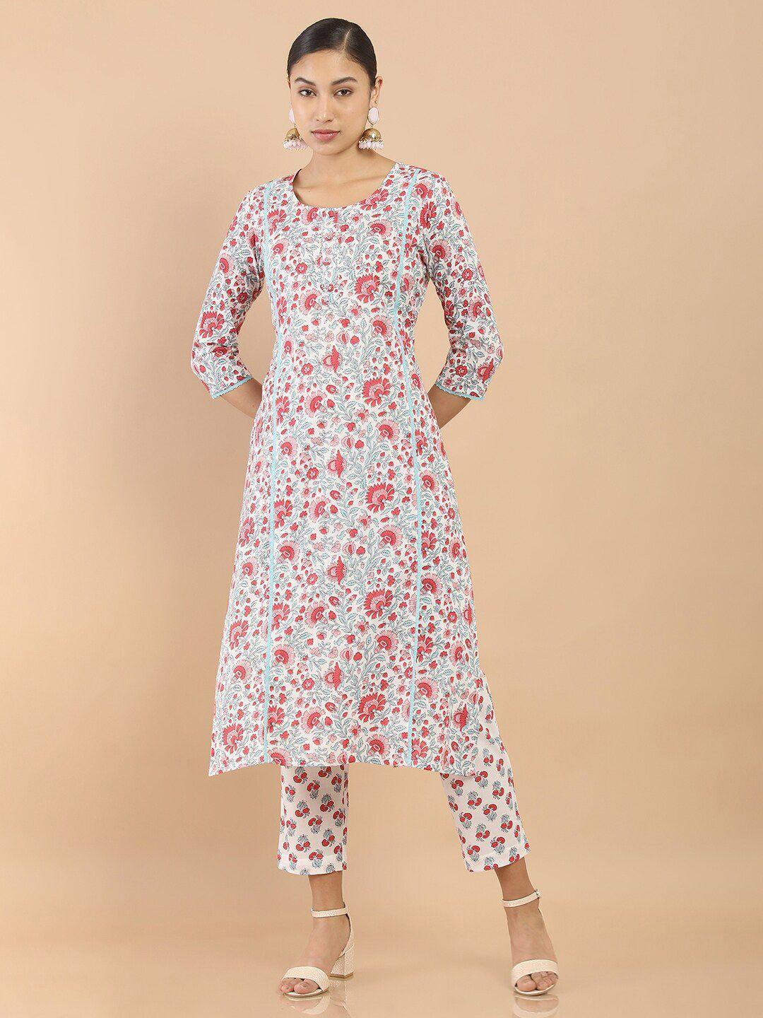 soch-women-off-white-cotton-floral-print-kurta-set