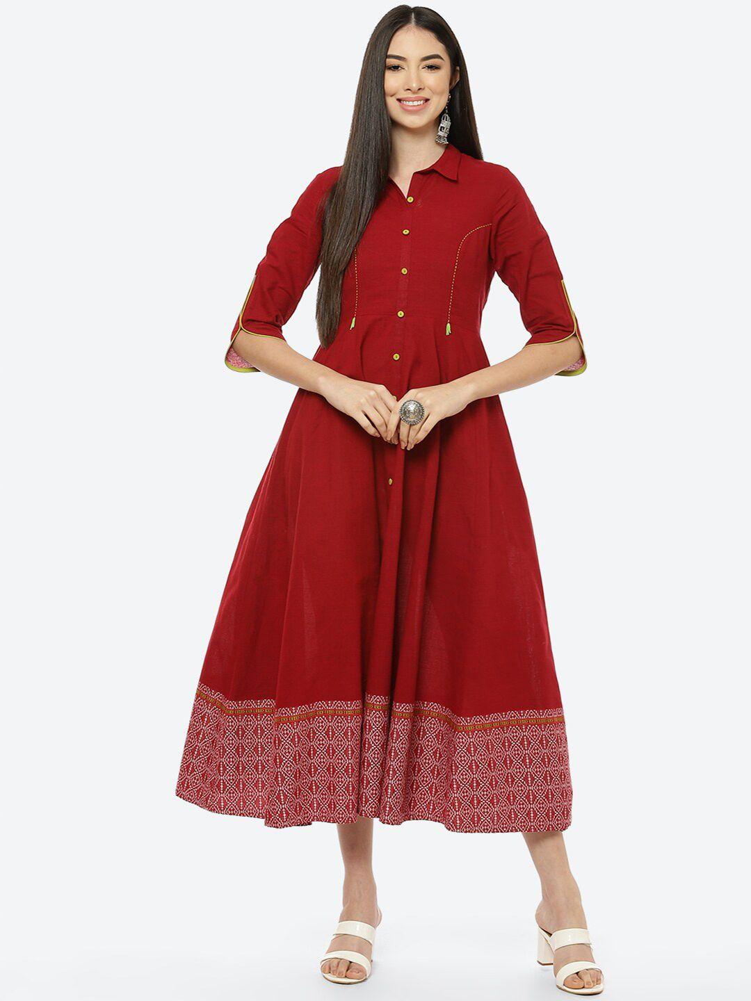 rangriti-maroon-geometric-printed-shirt-midi-dress