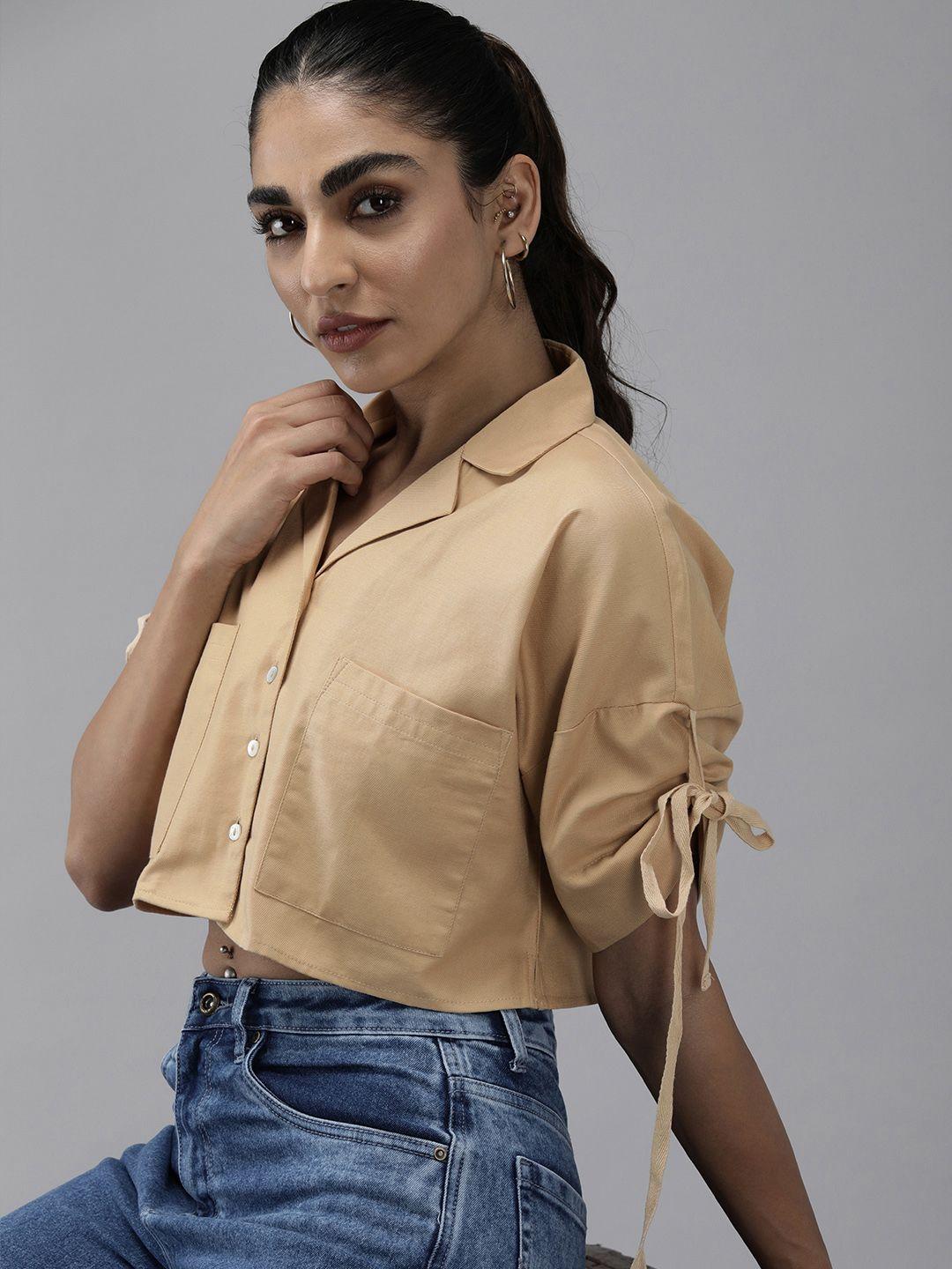 the-roadster-lifestyle-co.-women-solid-boxy-pure-cotton-casual-crop-shirt