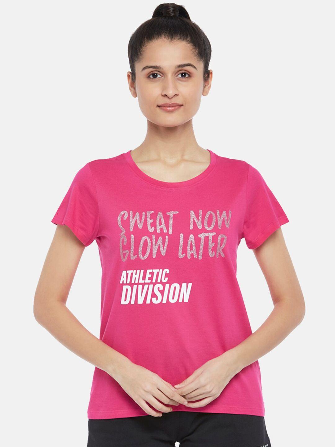 ajile-by-pantaloons-women-fuchsia-pink-&-white-typography-printed-pure-cotton-t-shirt