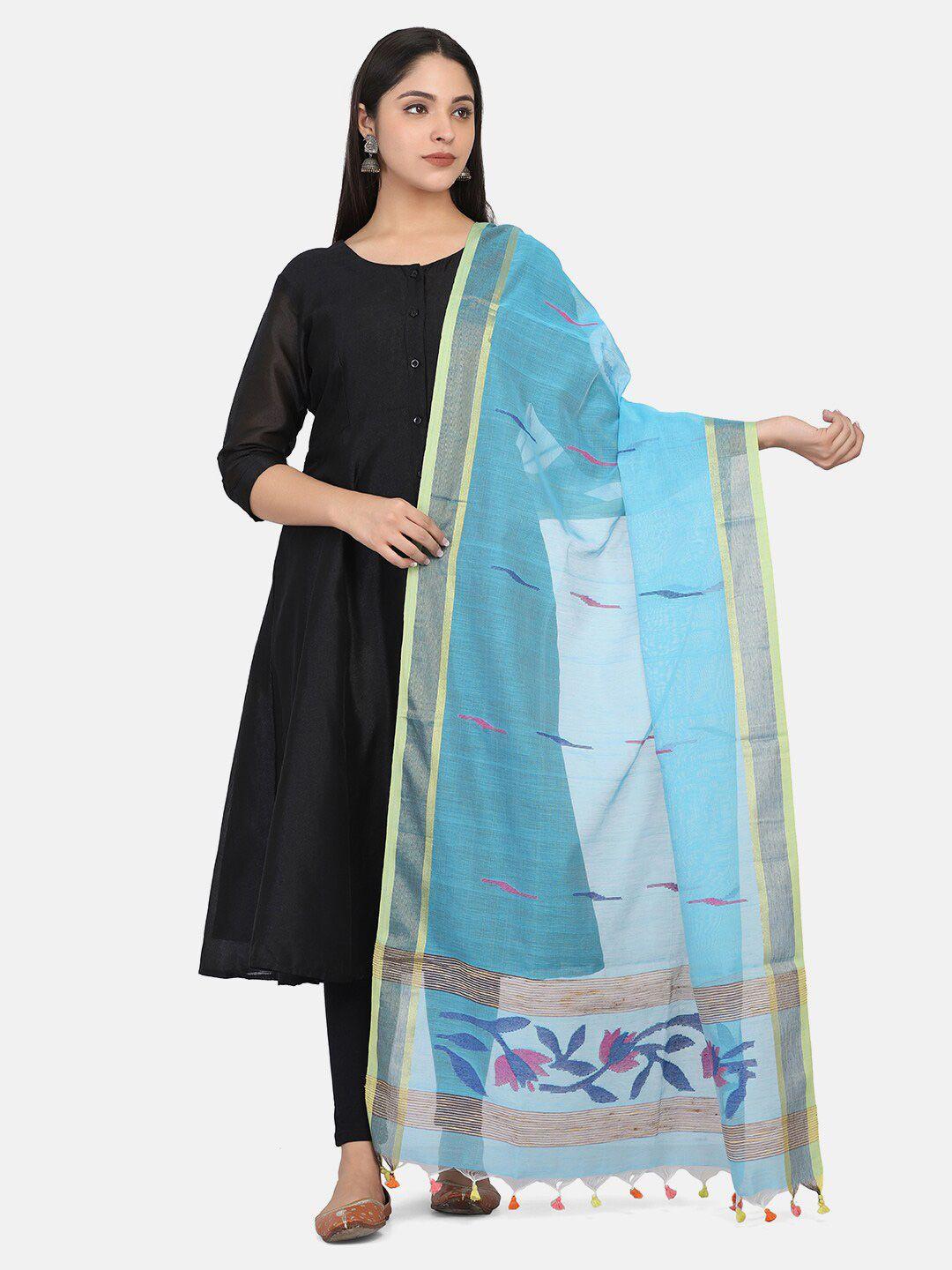 the-weave-traveller-blue-&-pink-woven-design-jamdani-dupatta-with-zari