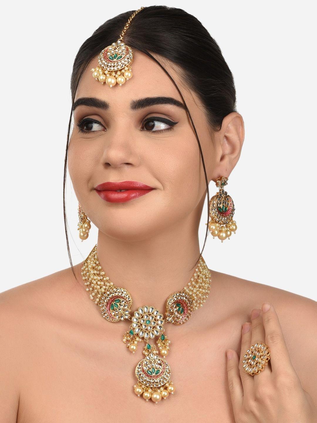 zaveri-pearls-gold-plated-pink-&-green-pearls-studded-&-beaded-meenakari-ethnic-jewellery-set