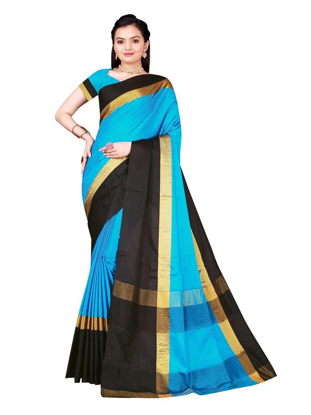 kalini-blue-&-black-colourblocked-cotton-silk-saree