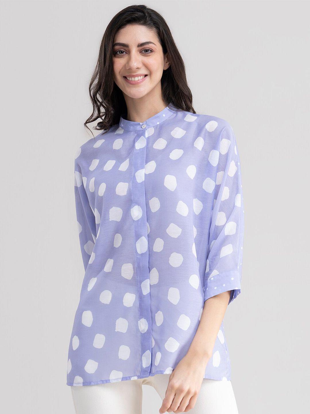 pink-fort-blue-&-white-print-mandarin-collar-shirt-style-top