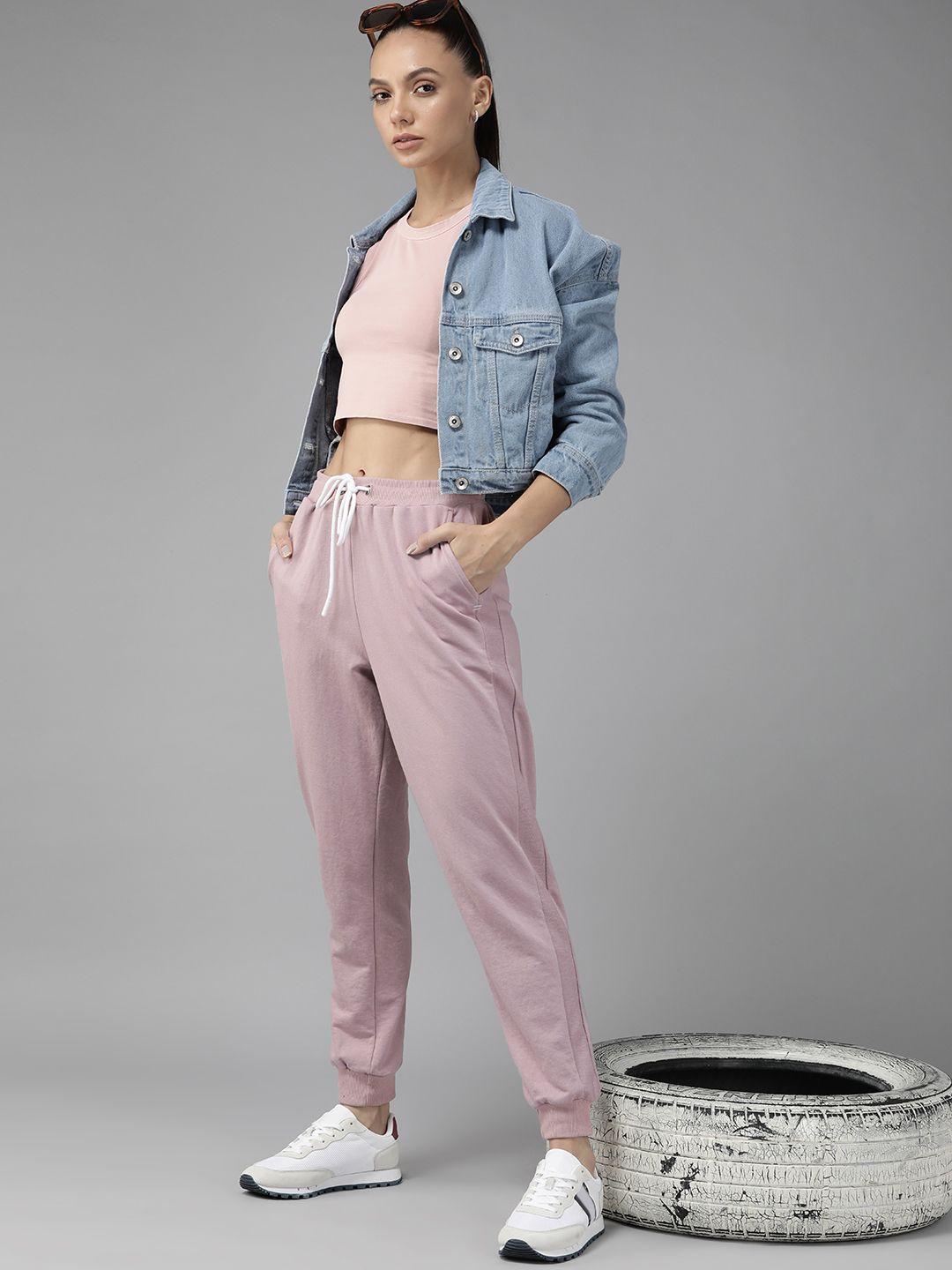 roadster-women-mauve-slim-fit-high-rise-solid-joggers