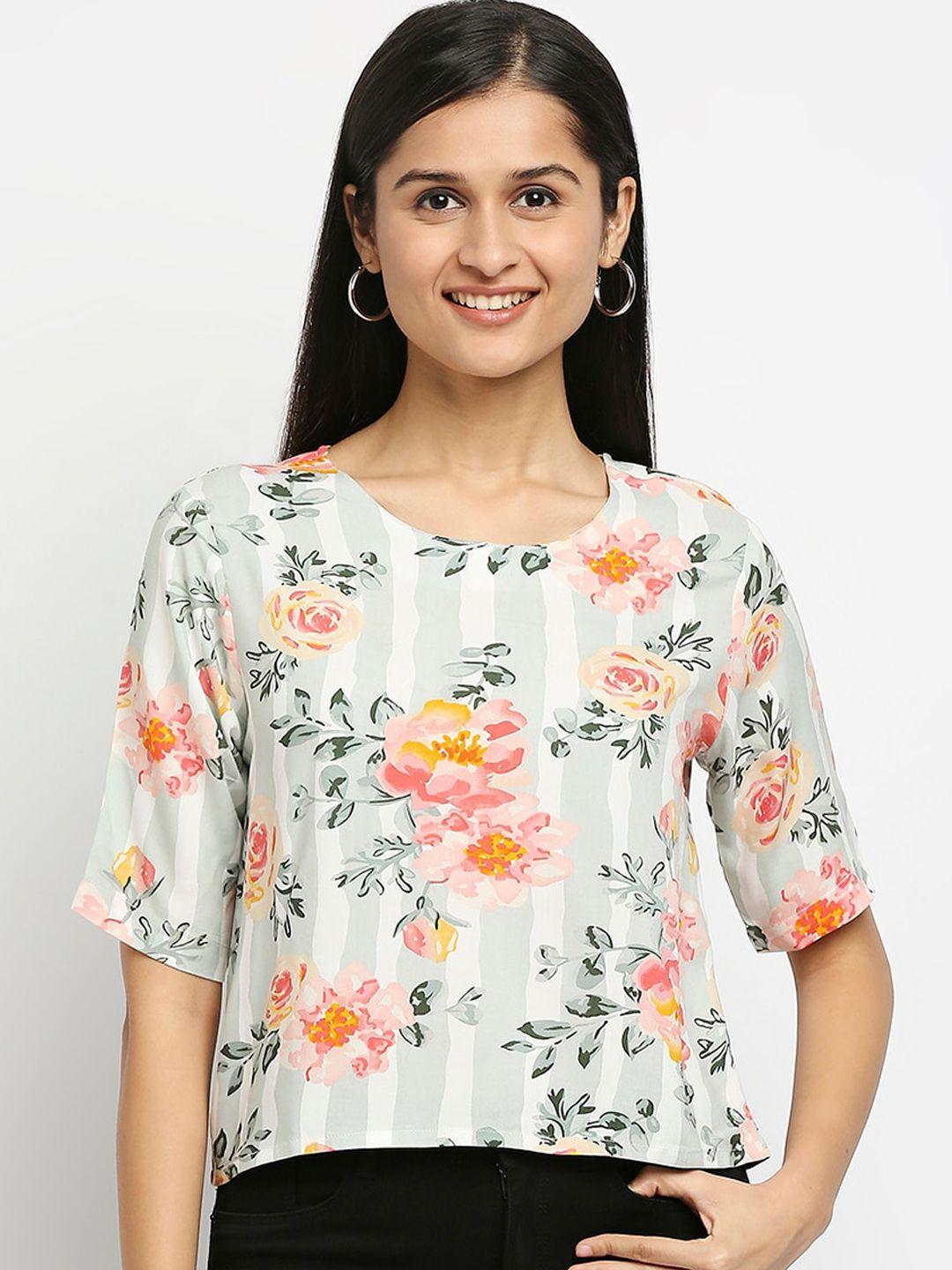 ethnicity-women-coral-floral-printed-flared-sleeves-thread-work-kaftan-kurta