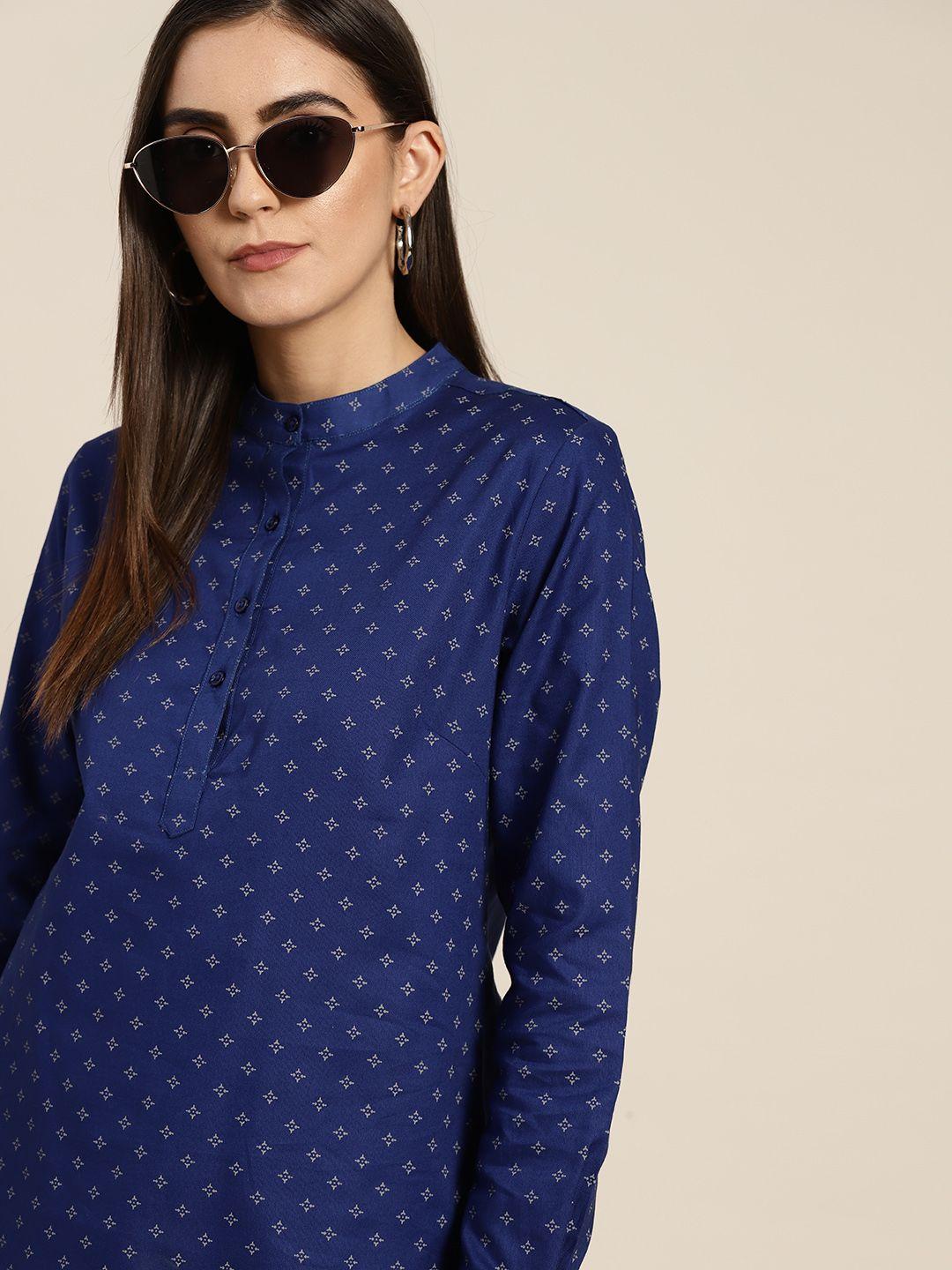 hancock-women-blue-geometric-printed-shirt-style-top