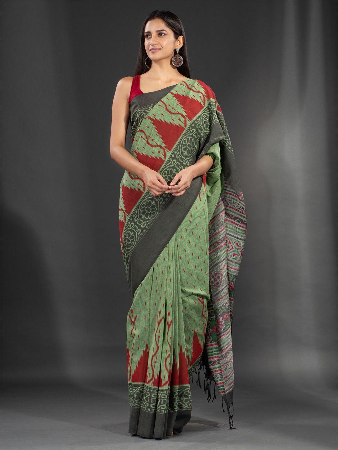 charukriti-green-&-red-pure-cotton-saree