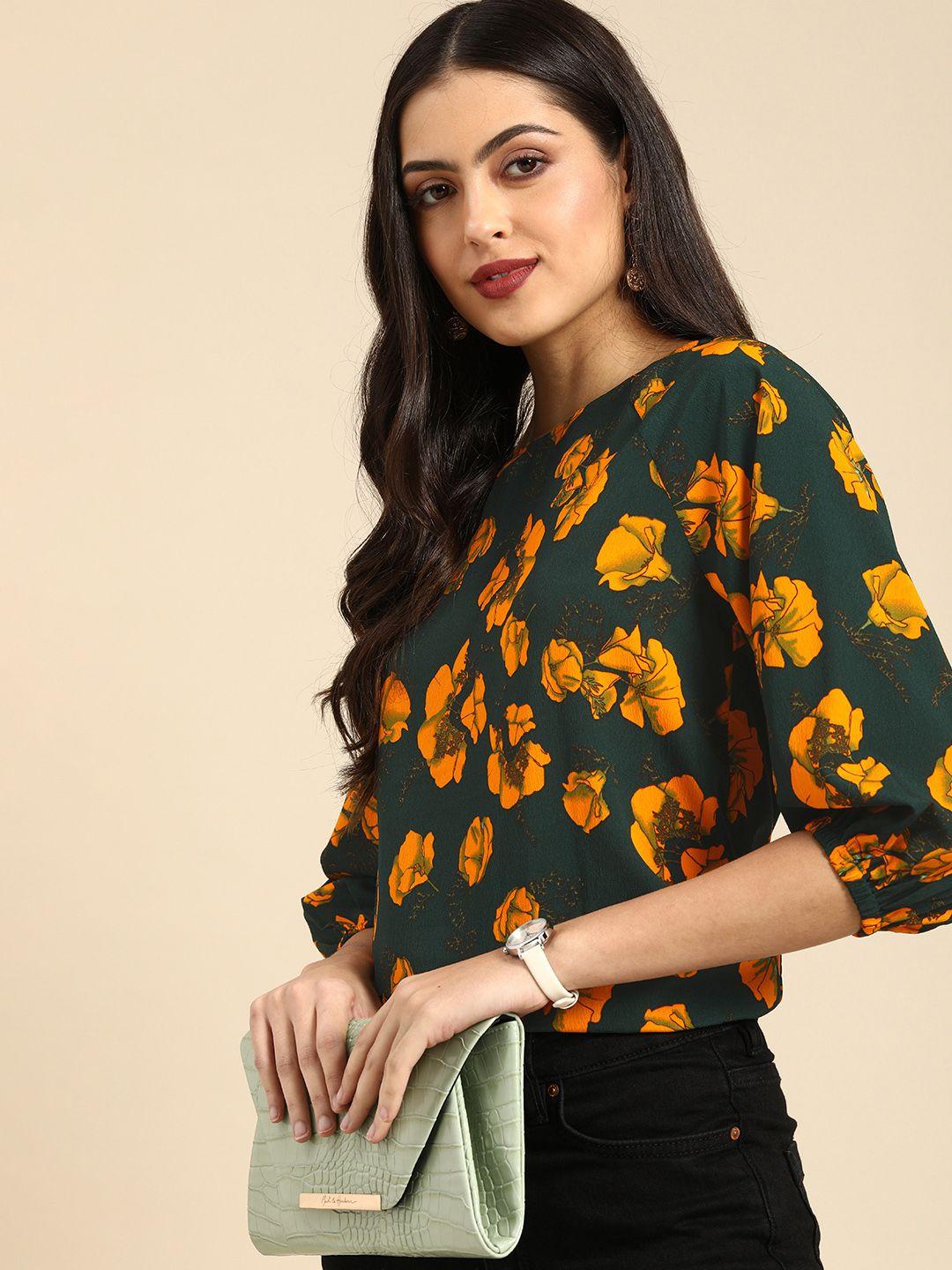 all-about-you-green-&-yellow-floral-printed-top