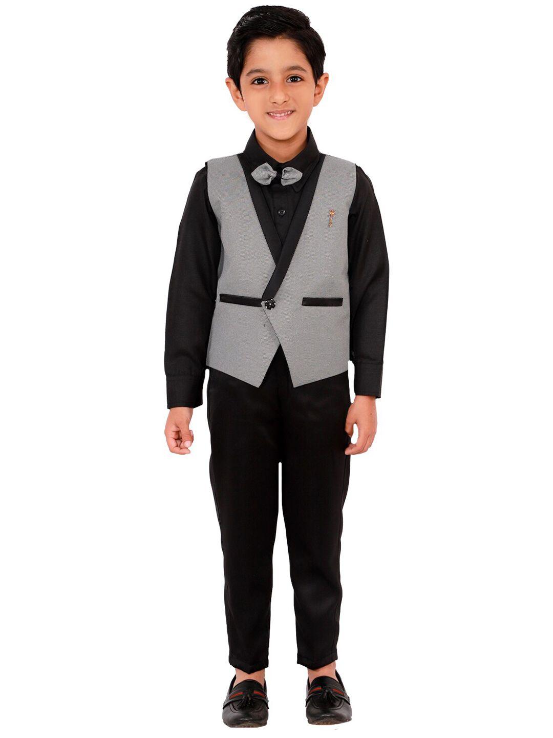 dkgf-fashion-boys-grey-&-black-solid-shirt-with-trousers
