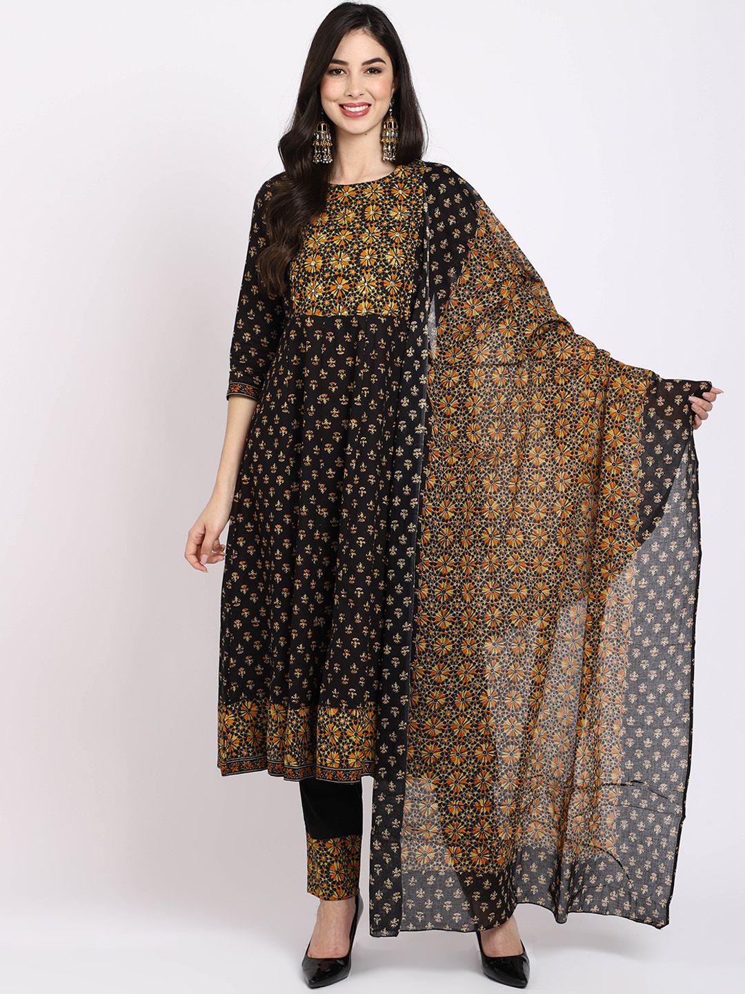 rajnandini-women-black-ethnic-motifs-printed-pure-cotton-kurta-with-churidar-&-with-dupatta