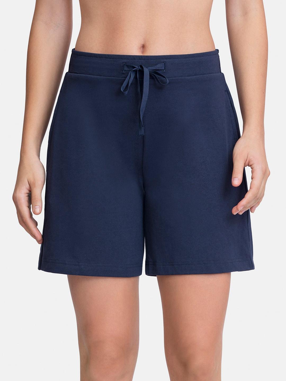 amante-women-navy-blue-solid-cotton-lounge-shorts