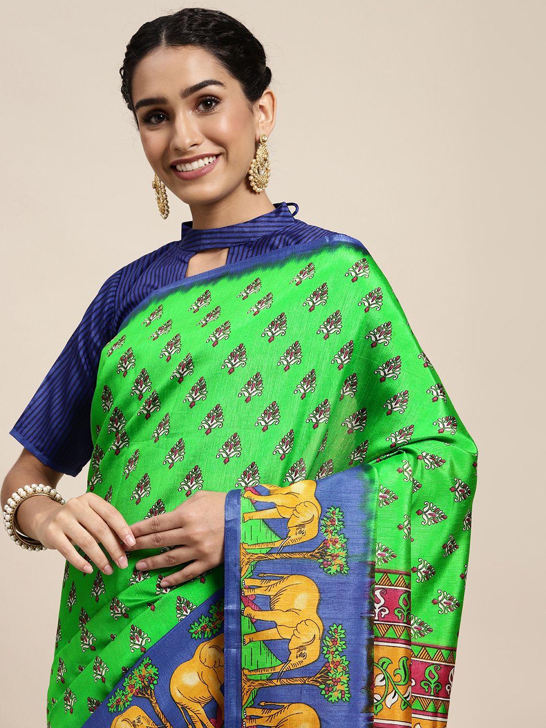 saree-mall-green-&-blue-ethnic-motifs-printed-sarees
