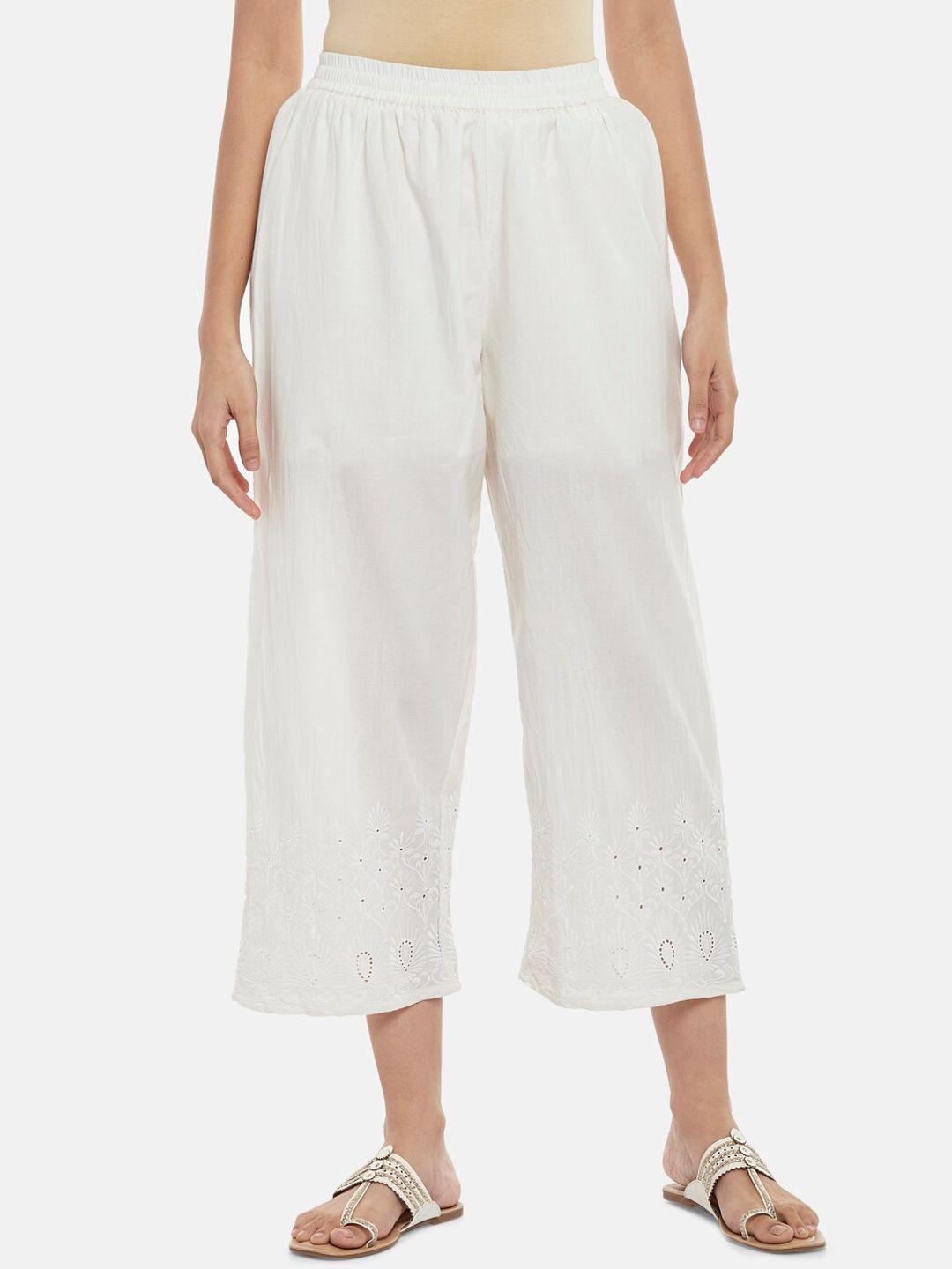 rangmanch-by-pantaloons-women-off-white-embroidered-culottes-trouser