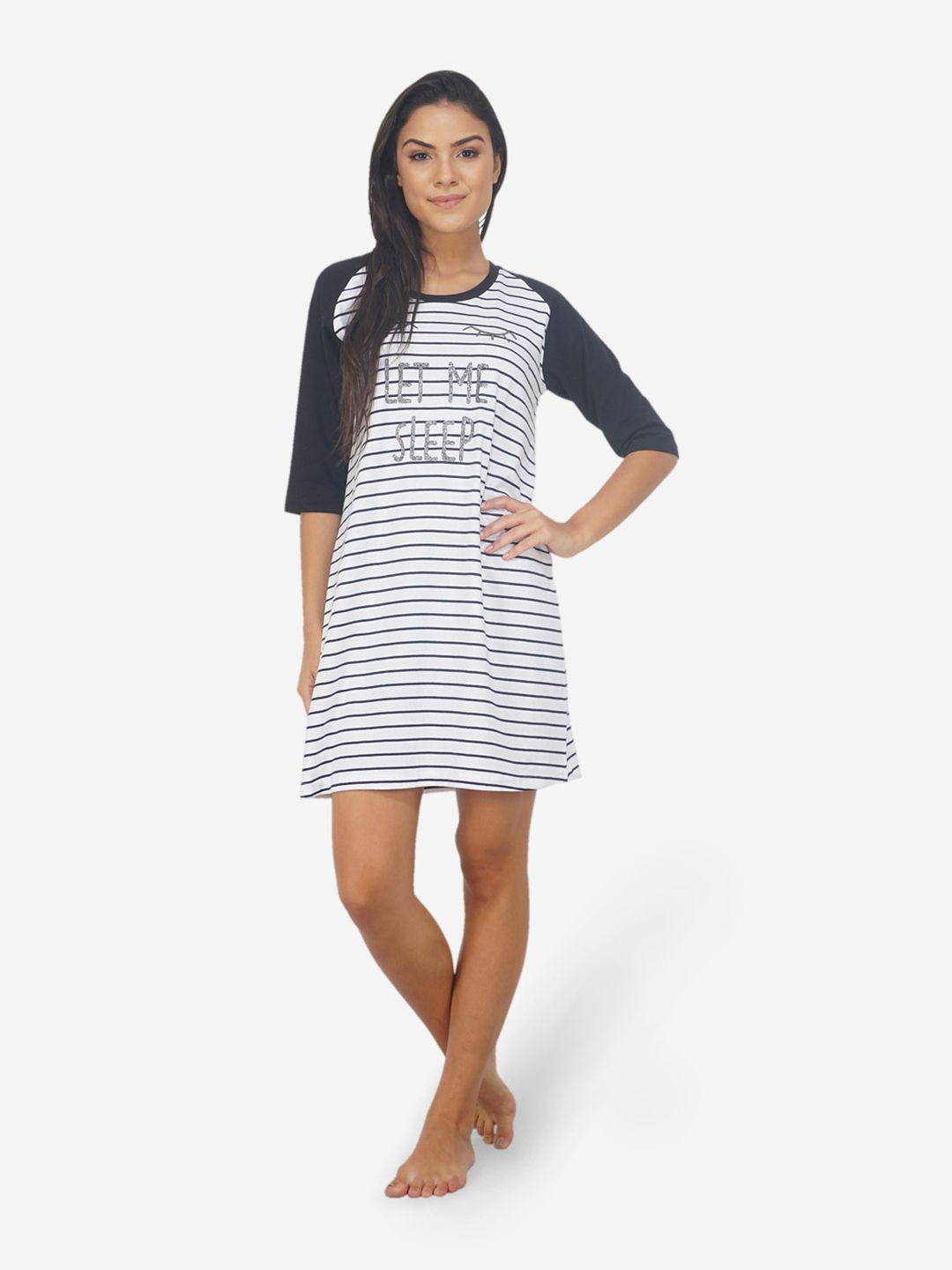 artemis-women-white-&-black-striped-cotton-nightdress-ss40006-x-small-white/black
