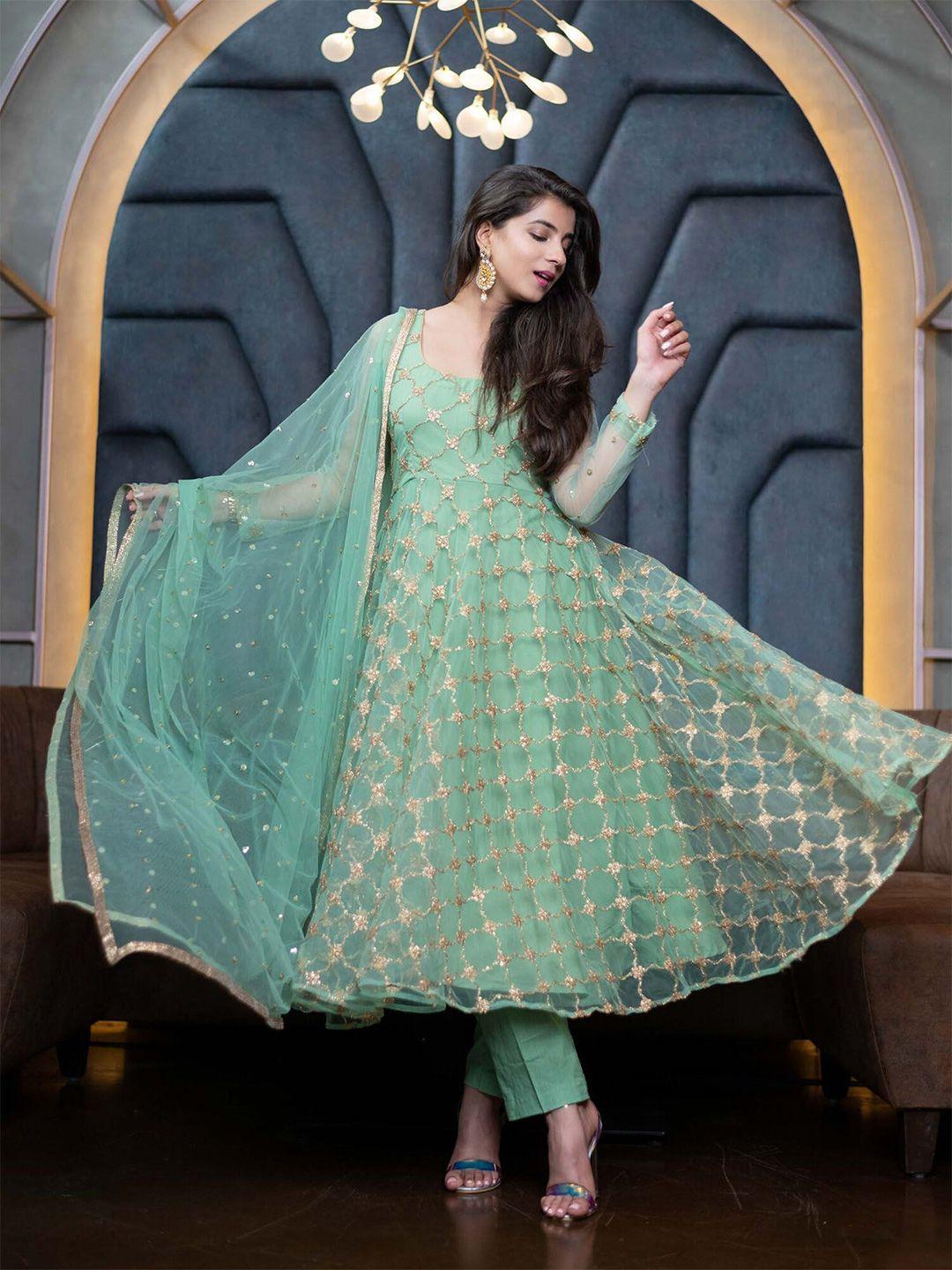 fashion-basket-green-&-gold-toned-embroidered-semi-stitched-dress-material
