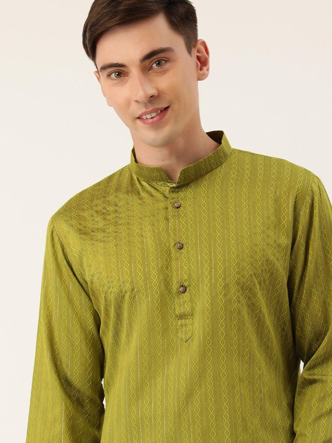 swagg-india-men-green-geometric-embroidered-thread-work-kurta
