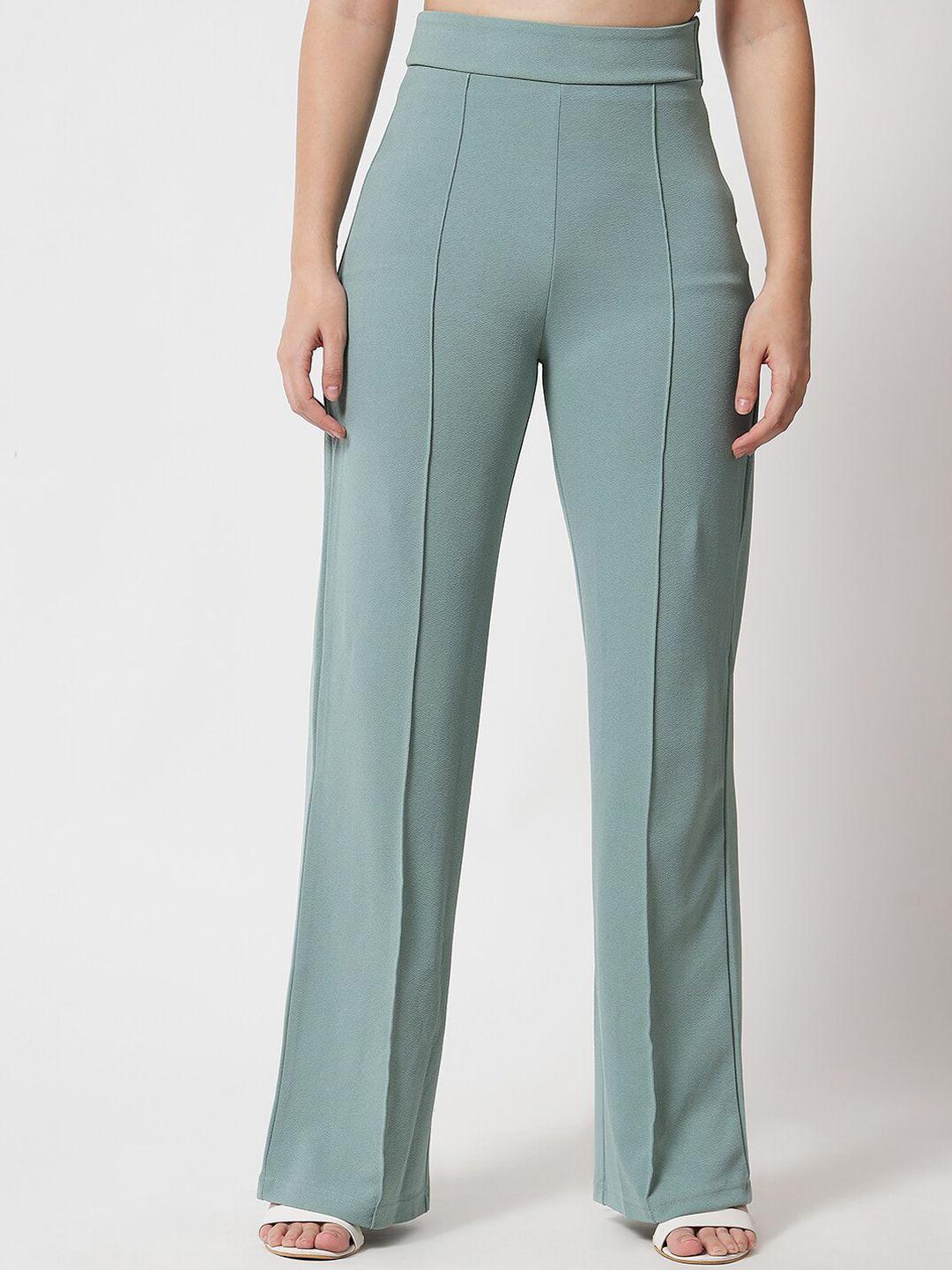 kotty-women-green-relaxed-straight-fit-high-rise-easy-wash-trousers