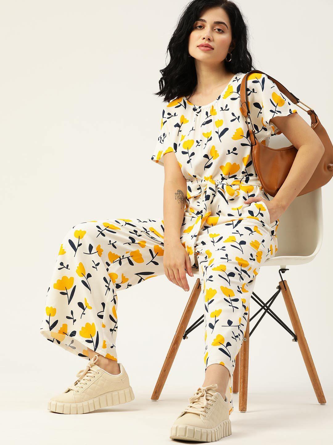 dressberry-women-white-&-yellow-floral-printed-basic-jumpsuit