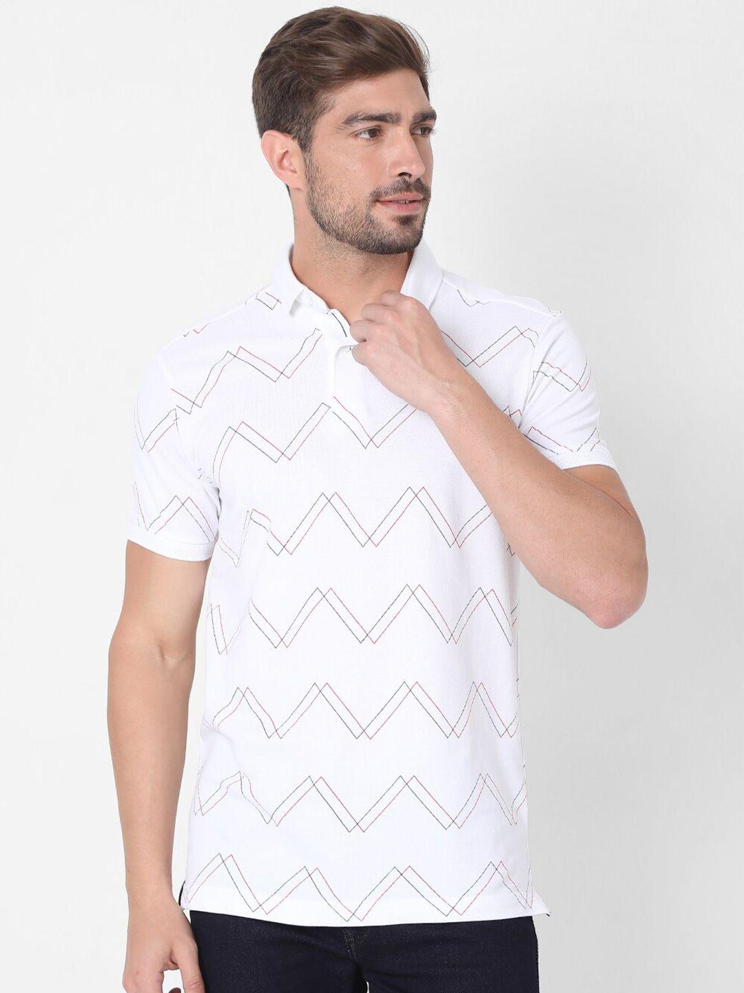 mufti-men-white-printed-polo-collar-raw-edge-slim-fit-t-shirt