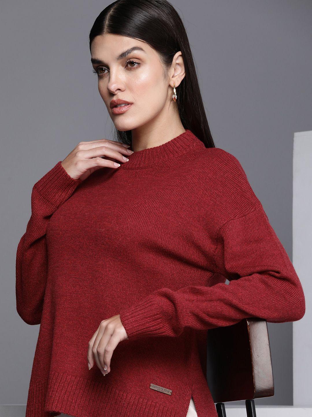 kenneth-cole-flair-women-maroon-self-design-open-knit-pullover-sweater