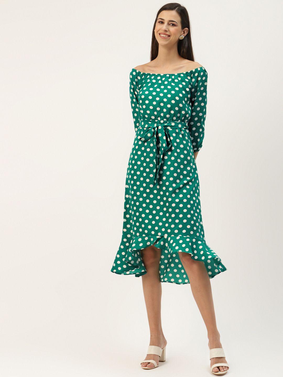 brinns-green-&-white-off-shoulder-printed-a-line-midi-dress