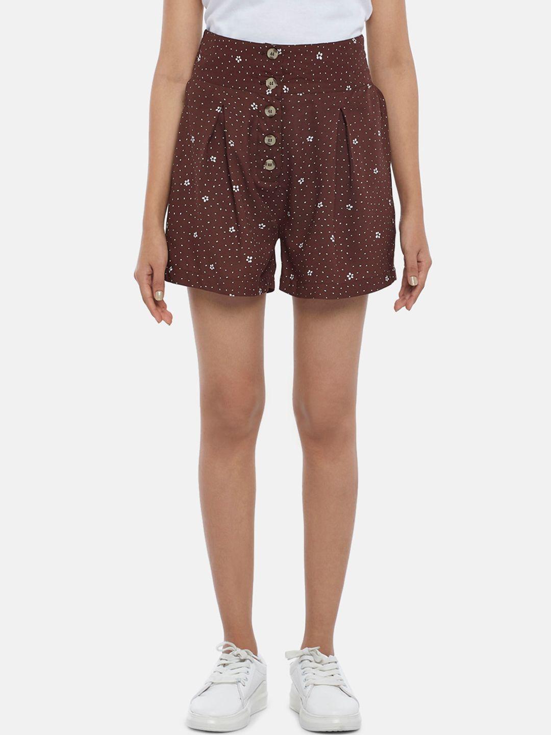 people-women-brown-floral-printed-shorts