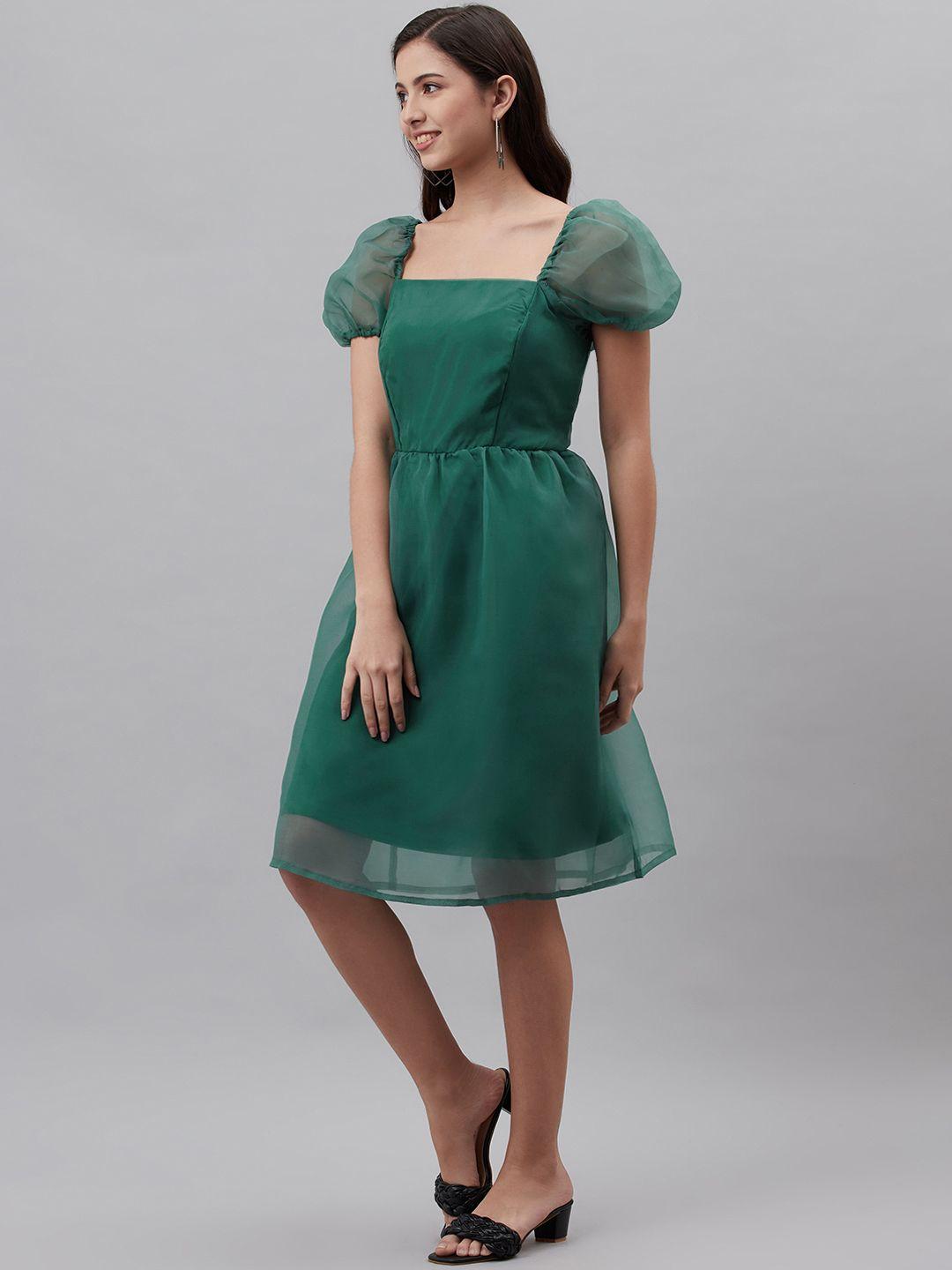 pluss-green-solid-a-line-dress