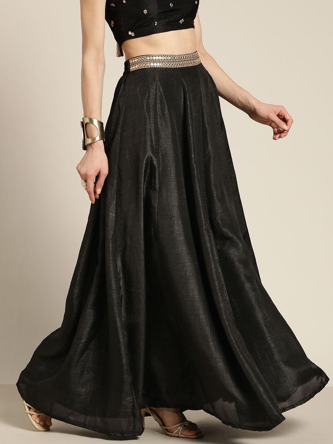 shae-by-sassafras-black-mirror-work-embroidered-flared-anarkali-skirt