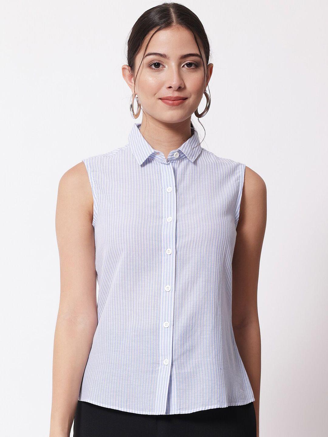 charmgal-women-blue-slim-fit-striped-casual-shirt