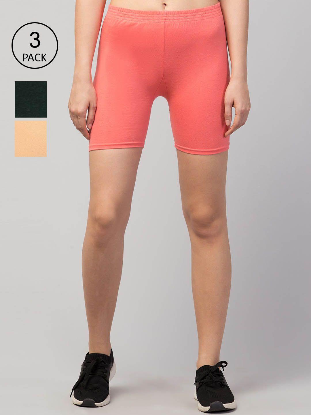 apraa-&-parma-pack-of-3-women-pink-solid-cotton-slim-fit-cycling-shorts
