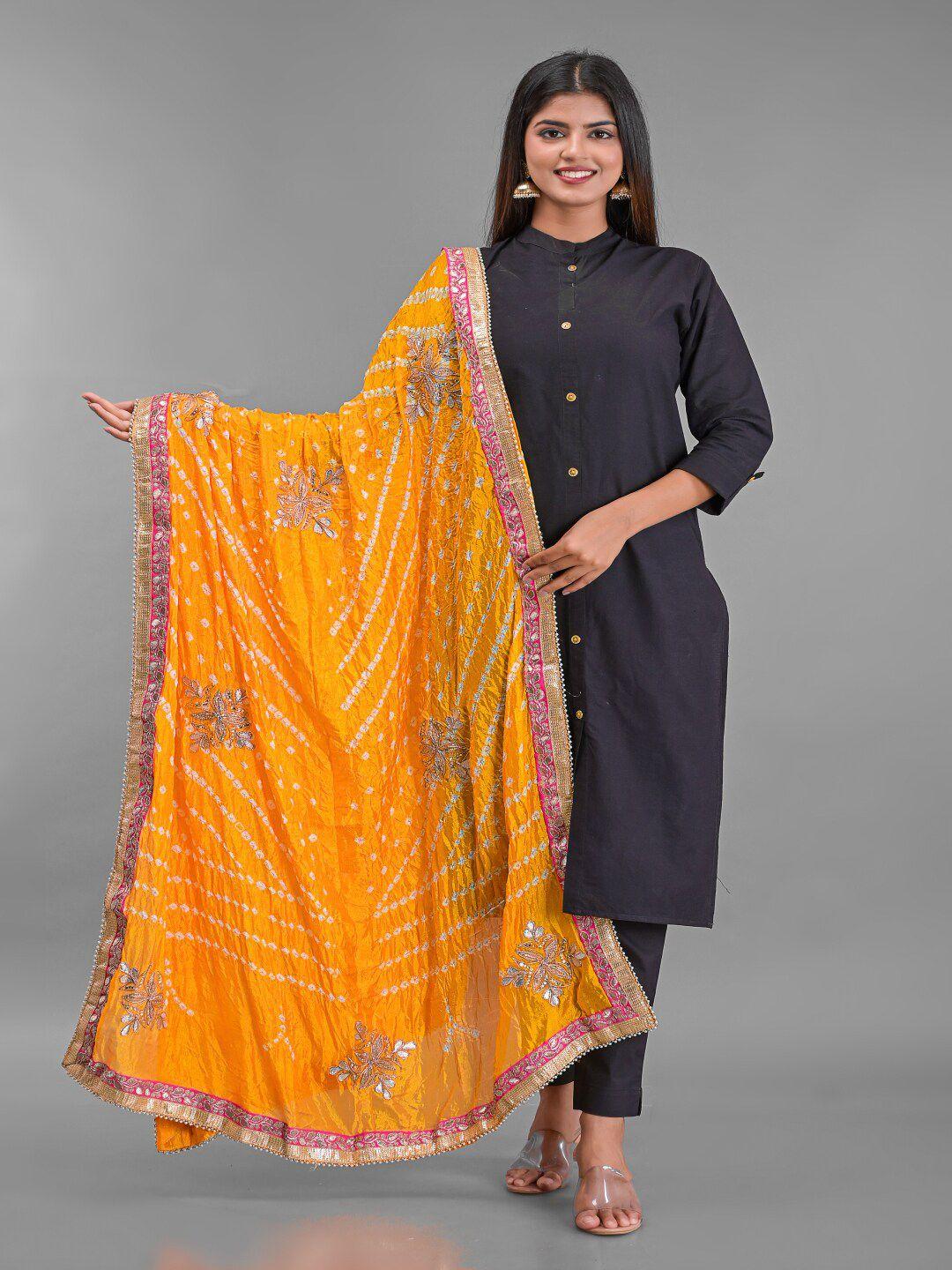apratim-yellow-&-white-woven-design-art-silk-bandhani-dupatta-with-gotta-patti
